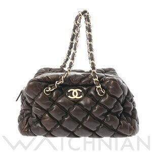 Chanel Chain Shoulder Bag Bubble Quilted Brown Lambskin